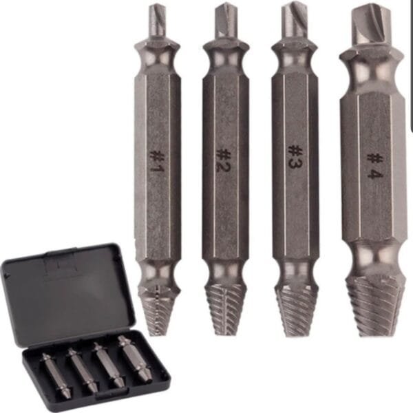 4pc High Speed Steel Damaged&Broken Screw Extractor 4 Piece Kit Black Remove Stripped Black Broken Bolt Stud Screws Remover