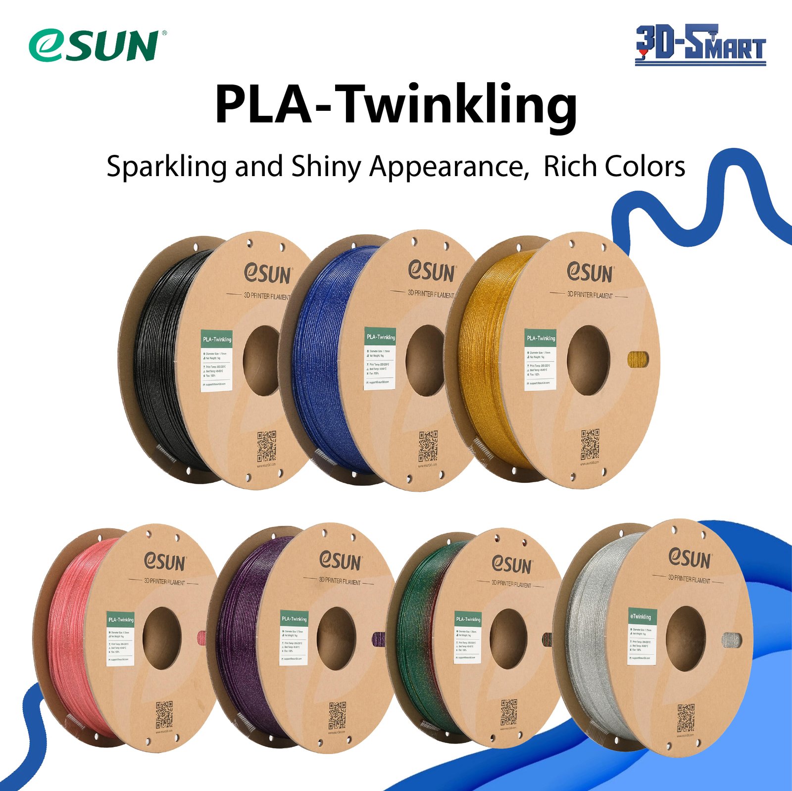 Artboard 25-100 eSUN PLA-Twinkling (PLA-TK) 1.75mm 3D Filament 1KG - Image 1